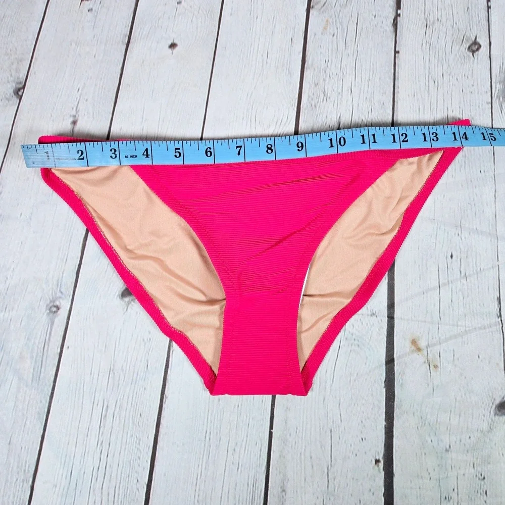 J. Crew Ribbed-trim hipster full-coverage bikini bottom in Wild‎ Hibiscus S NWT